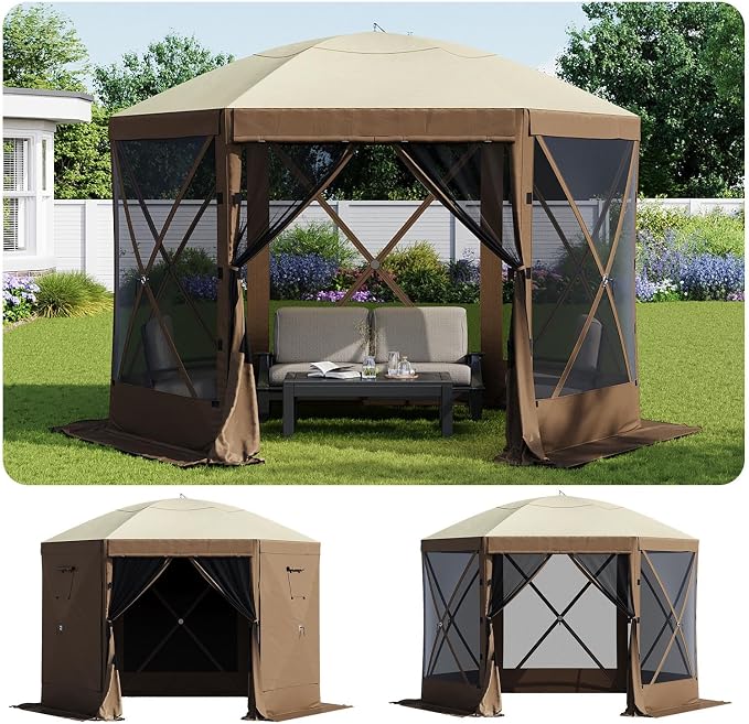 Aoxun 10x10ft Pop Up Gazebo, Camping Gazebo Screen Tent, Mesh Windows, Carry by Aoxun