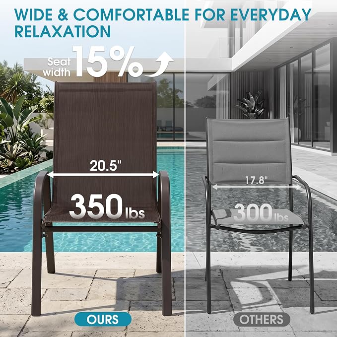 24.4" Wide Outdoor Patio Stackable Chairs Set of 4, Outside Furniture - Image 5