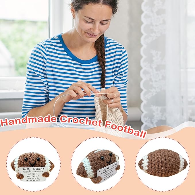 Mini Handmade Crochet Football Birthday Gift for Husband/Boyfriend/Fiance, Emotional Support Football Wedding for Husband, Romantic I Love You Gifts