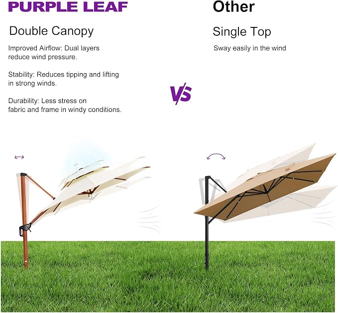 PURPLE LEAF Large 11ft Cream Cantilever Umbrella - Image 7