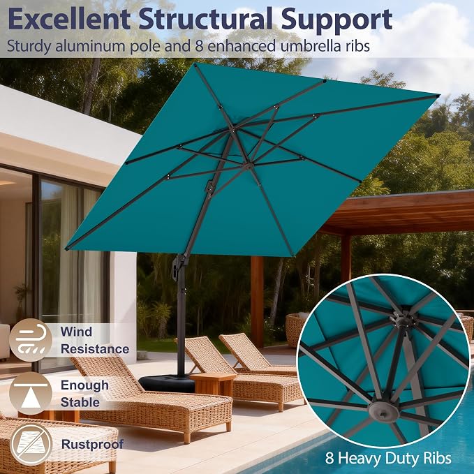10' X 10' Patio Umbrella Cantilever Outdoor Rectangle Umbrella - Image 3