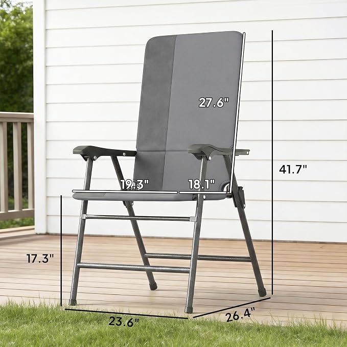 Outsunny Folding Patio Chairs Set of 2 Padded High Back Armrests Light Gray | - Image 3