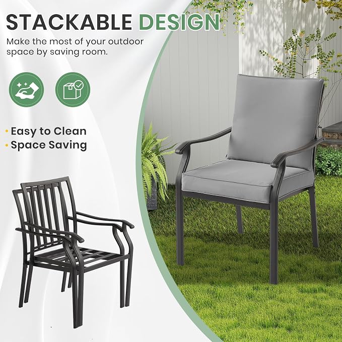 LVUYOYO Outdoor Patio Dining Chairs Set of 4, Metal Stackable Chairs Set - Image 7