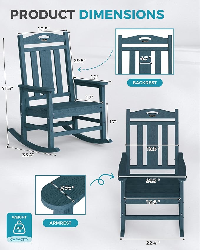 Oversized Outdoor Rocking Chairs Set of 8, 380lbs Heavy-Duty Large Patio Rocker - Image 3