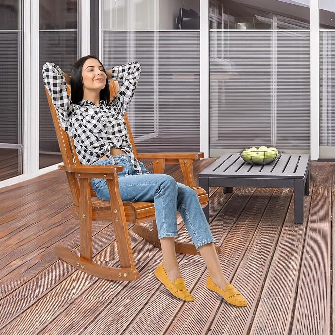 VINGLI Heavy Duty 600 LBS Outdoor Wooden Rocking Chair - Image 7