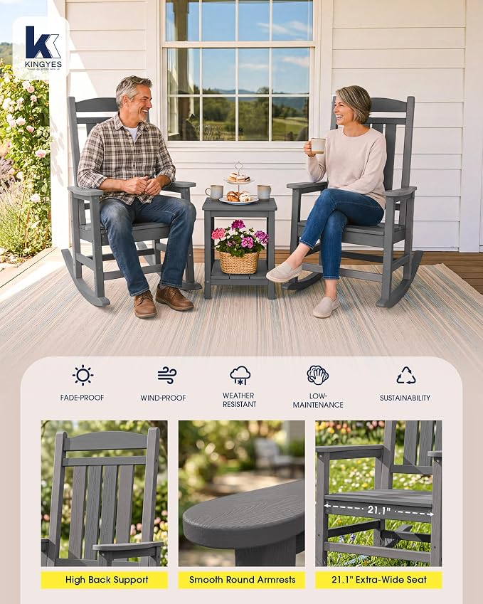 Oversized Outdoor Rocking Chair, Porch Rockers, Unique Gray | - Image 7