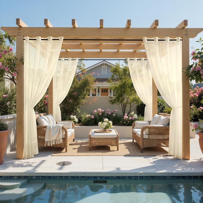 MIULEE Beige Outdoor Curtain for Patio Waterproof 4 Panels 54 x 84 Inch | - Image 2