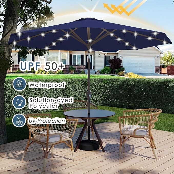 9FT Patio Umbrella with Solar Lights, Outdoor Market Umbrella with Tilt and - Image 5