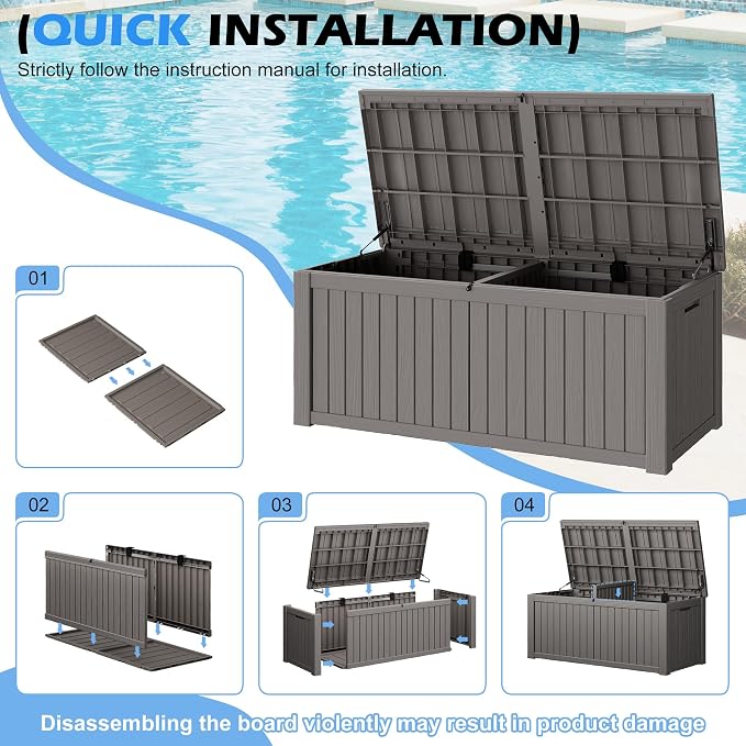 Outdoor Storage Box, 200 Gallon Resin Deck Boxes Outdoor Waterproof - Image 8