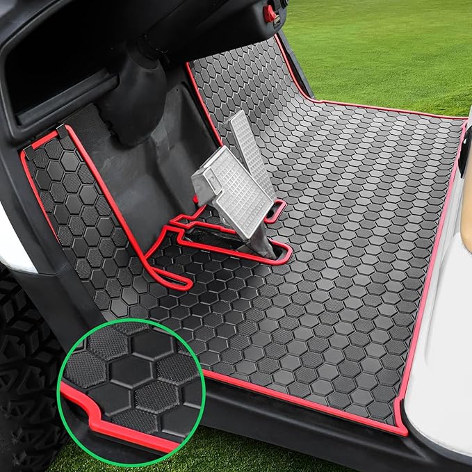 Golf Cart Floor Mat for Yamaha G29 Drive, Upgraded Non-Slip Full Coverage Liner Mats Replacement Thick Rubber, Fits Yamaha Drive (Gen1), G29, YDR, Adventurer (2007-2016)-Red Trim