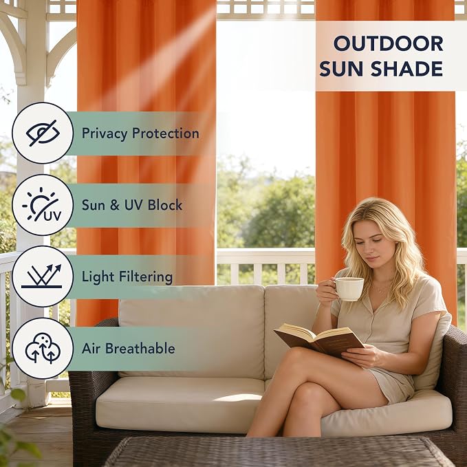 Outdoor Curtains for Patio Waterproof, 6 Drape Panels, Sun Shades | Privacy & - Image 3