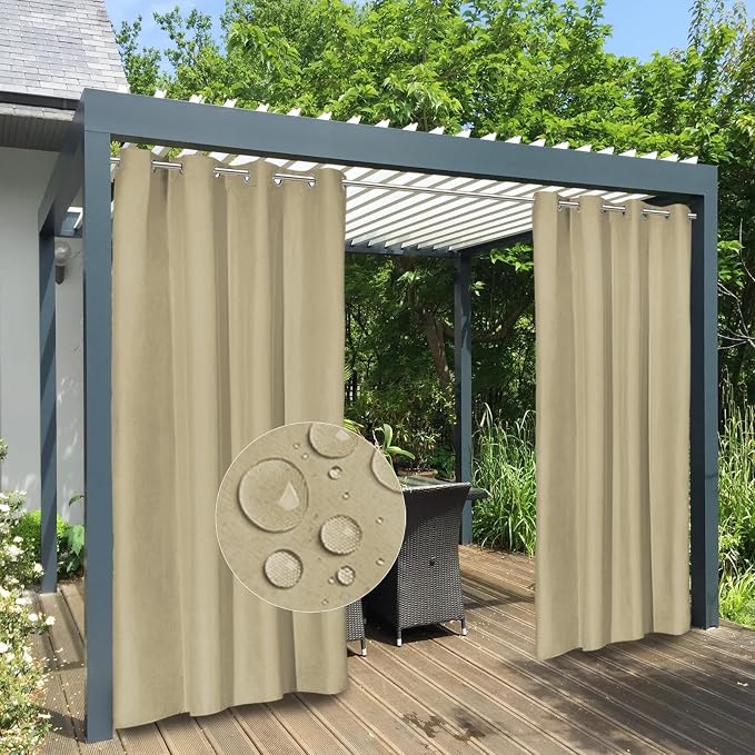 Easy-Going 100% Waterproof Outdoor Curtains Windproof Weatherproof Porch by Easy-Going
