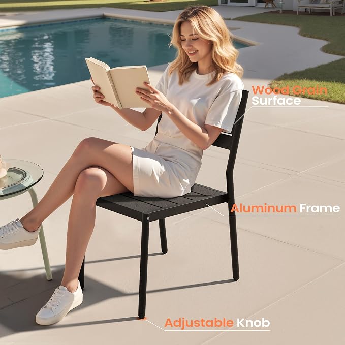 Pellebant Stackable Outdoor Patio Dining Chairs Set of 2 | Aluminum Armless - Image 4