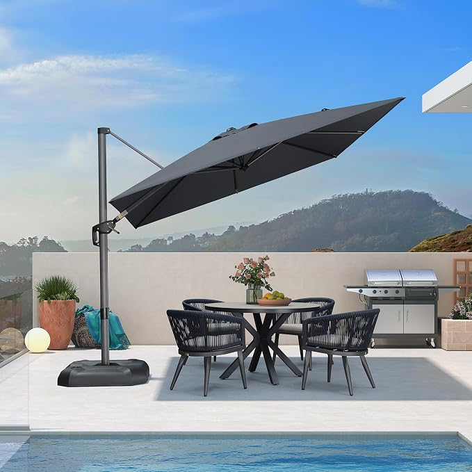 PURPLE LEAF Patio Outdoor Umbrella 9' x 9' Square All-Weather Grey | Large - Image 2