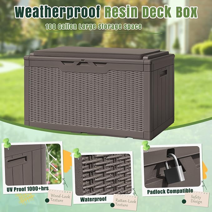 Greesum 100 Gallon Resin Deck Box Large Outdoor Storage - Image 2