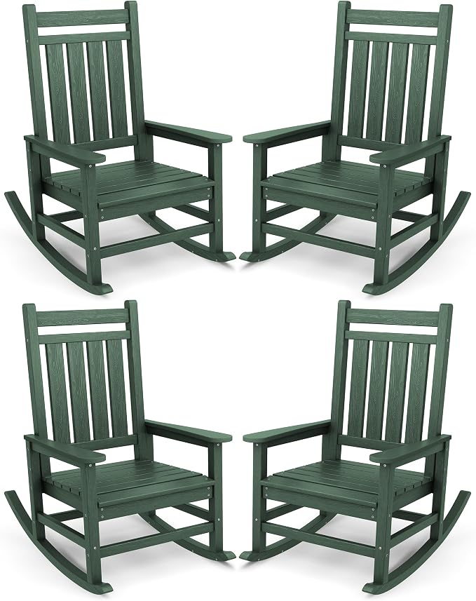 SERWALL Outdoor Rocking Chair Set of 4, HDPE Rocker by SERWALL