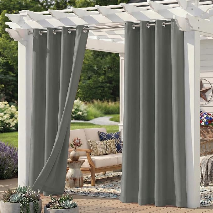 Set of 4 Outdoor Curtains for Patio Waterproof, Breathable Grommet Panels for by Sunshelf