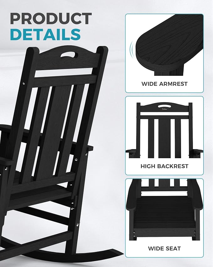Oversized Outdoor Rocking Chairs Set of 6, 380lbs Heavy-Duty Large Patio Rocker - Image 5