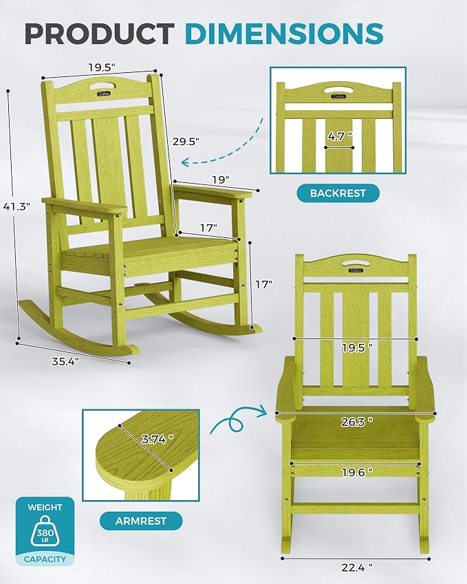 Oversized Outdoor Rocking Chairs Set of 3, 380lbs Heavy-Duty Large Patio Rocker - Image 3