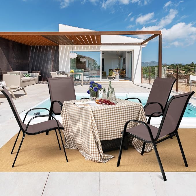 Tangkula Patio Dining Chairs Set of 2, Outdoor Stackable All Weather Heavy Duty - Image 6