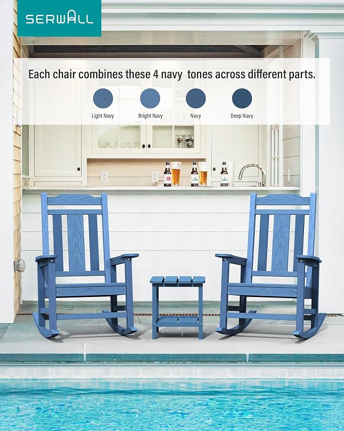 SERWALL Oversized Outdoor Rocking Chair, Patio Rocking Chair, Unique Blue | - Image 2