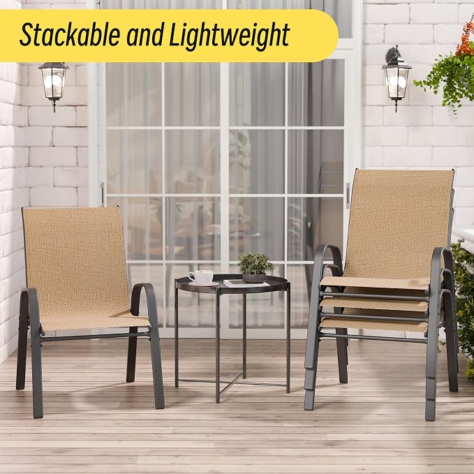 Patio Chairs Set of 4, Stackable Outdoor Dining Chairs Set - Image 4