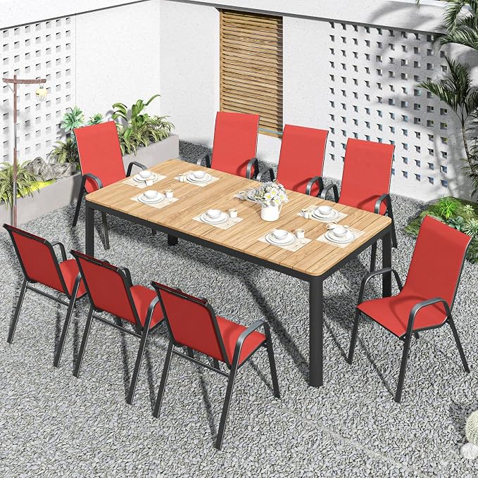 Patio Dining Chairs Set of 8 Outdoor Stackable Dining Chairs - Image 2