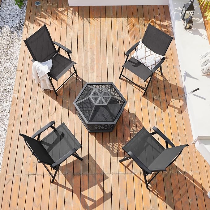 Yaheetech Patio Chairs Set of 2 Outdoor Foldable Dining Chairs, Comfortable - Image 2