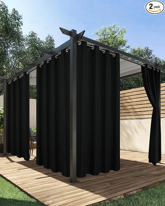 Extra Wide Outdoor Curtains for Patio Waterproof 2 Pcs 110x84 Inch Black | by HolidayIdeas