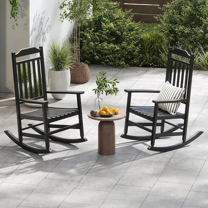 Patio Rocking Chair Outdoor Set of 2, Oversized Porch Rocker, High Back Smooth - Image 2