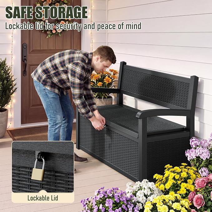 80 Gallon Outdoor Storage Bench, Resin Outdoor Storage Box - Image 3