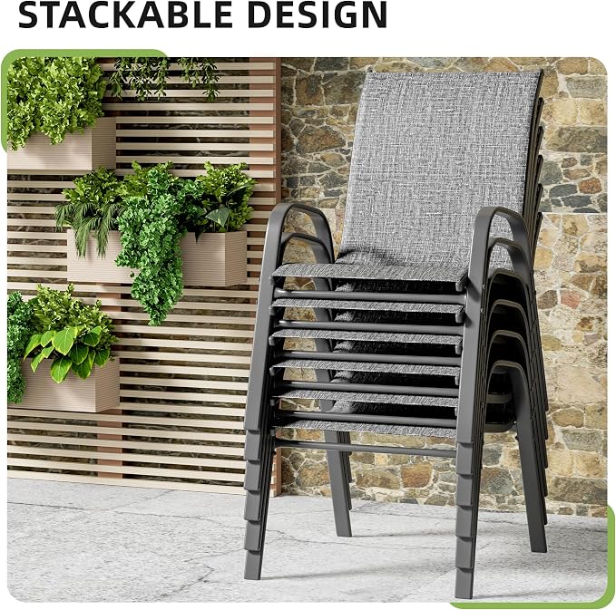 Patio Chairs Set of 6, Outdoor Stackable Dining Chairs - Image 4