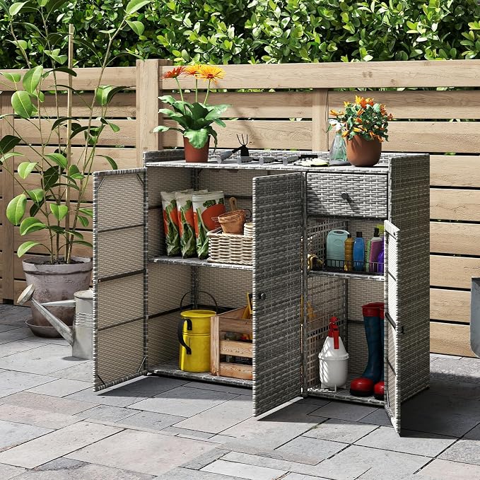 Tangkula Rattan Outdoor Storage Cabinet, Patiojoy Outdoor Cabinet - Image 2