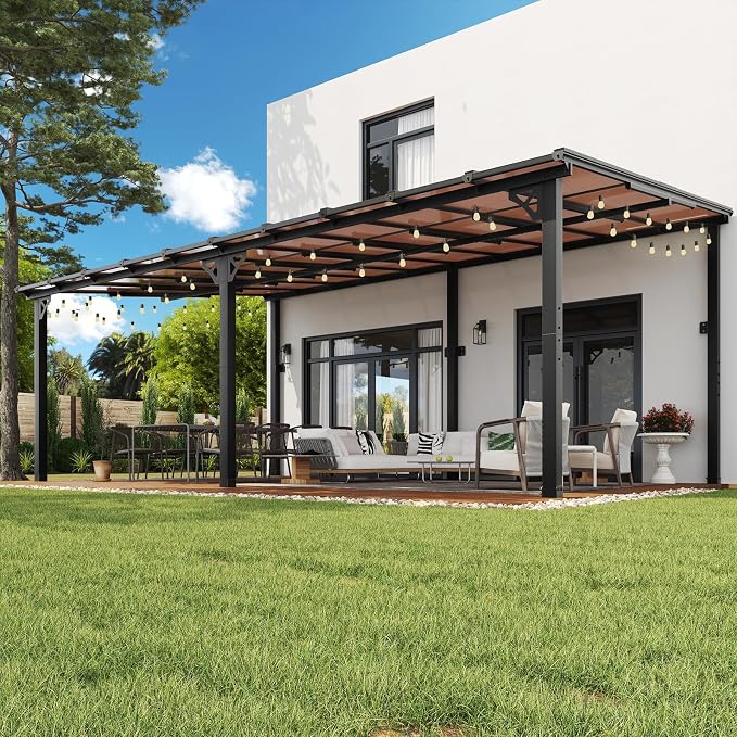 10x20FT Lean to Gazebo Pergola Patio Outdoor Pergolas Gazebos | Wall Mount - Image 4