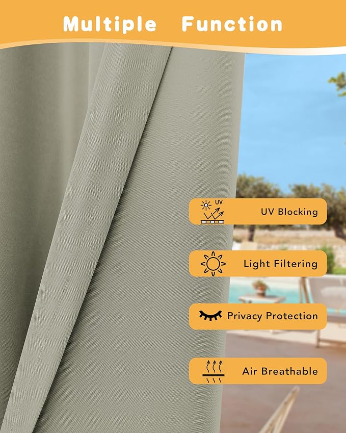 HolidayIdeas Outdoor Curtains for Patio Waterproof 4 Pcs 54x95 Inch Taupe | - Image 3