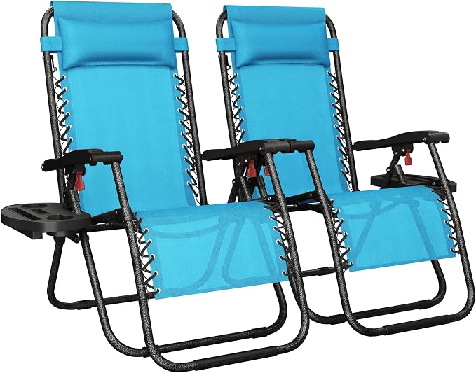 Yaheetech 26" Zero Gravity Recliners Adjustable Set of 2, Light Blue | Outdoor by Unknown