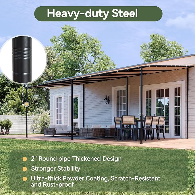Aoxun 20x12 Lean-to Gazebo, Sloped Pergola Porch Canopy Awning - Image 4