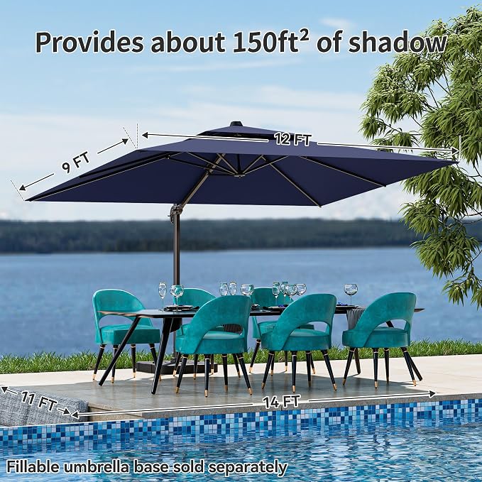 9x12FT Cantilever Patio Umbrella Heavy-Duty Aluminum | 360° Rotating Double - Image 2
