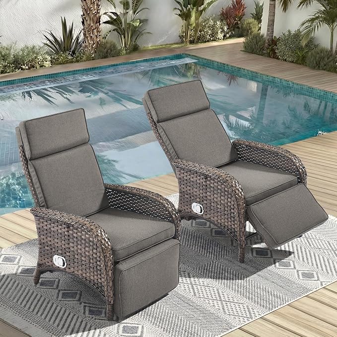 Zero Gravity Wicker Patio Recliner Chairs Set of 2 by JelwalyPatioFurnitureSet
