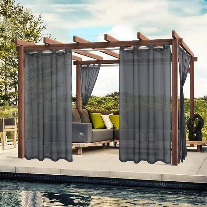 BONZER Outdoor Sheer Curtains for Patio Waterproof 2 Panels | Grommet Light - Image 2