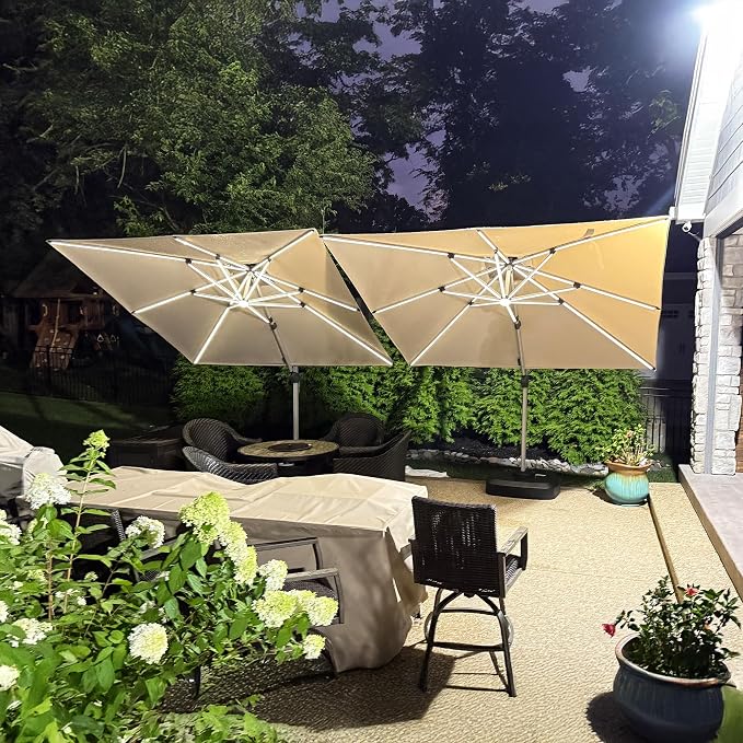 PURPLE LEAF Cantilever Umbrella 9' X 12' Double Top Solar LED Light, Support to - Image 2