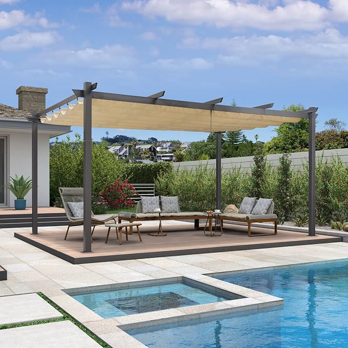 PURPLE LEAF Outdoor Pergola 12' X 16' Retractable Canopy Aluminum, Custom Shade - Image 2