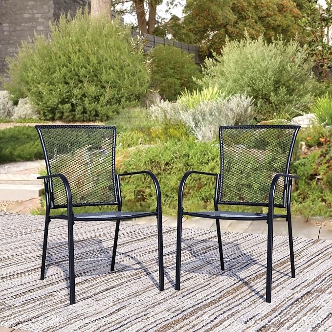 Patio Dining Chairs Set of 2, Metal Mesh Patio Furniture Set by Home