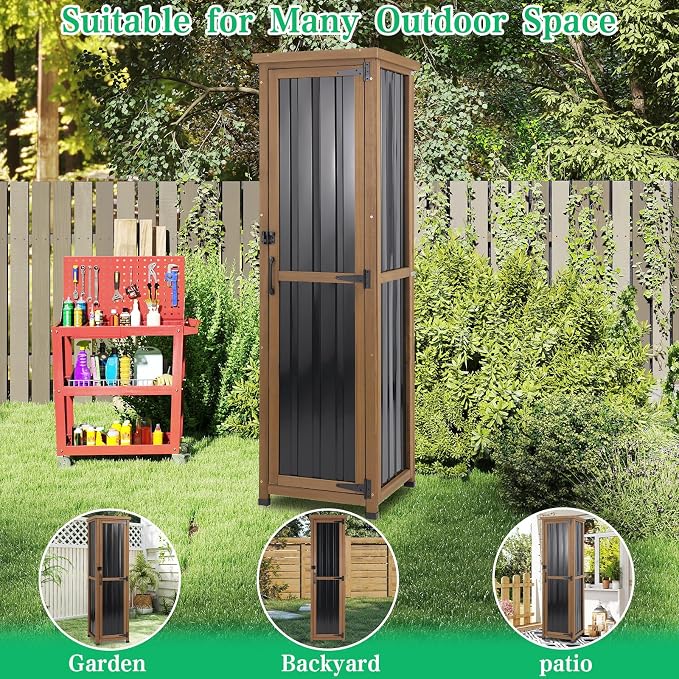 Tall Outdoor Storage Cabinet, Weatherproof Wooden Garden Potting Bench - Image 6