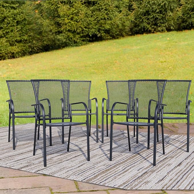 Outdoor Metal Patio Chairs Set of 8, Stackable Iron Mesh Dining Chairs by Unknown