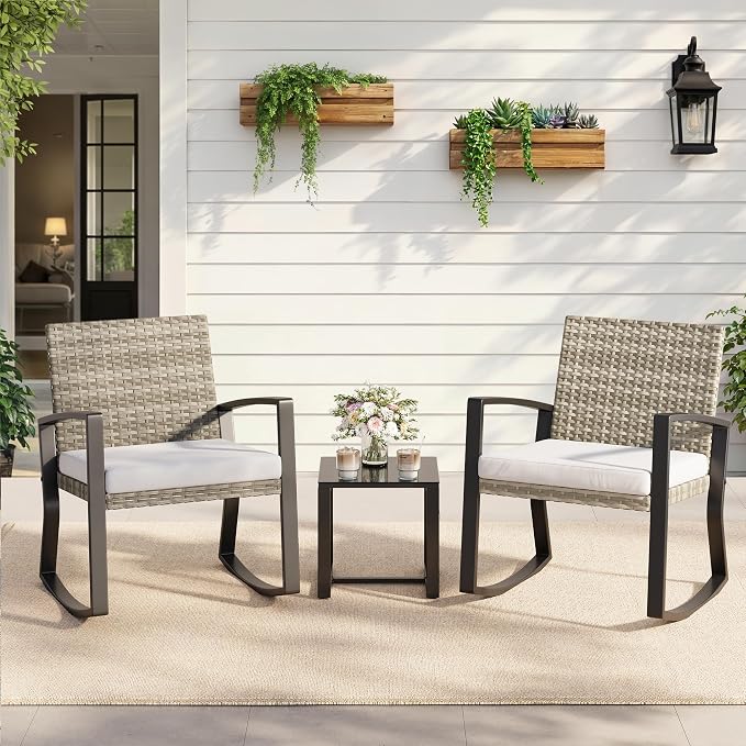 Qsun 3 Pieces Outdoor Patio Furniture Set Rocking Bistro Set, Outdoor Patio - Image 4