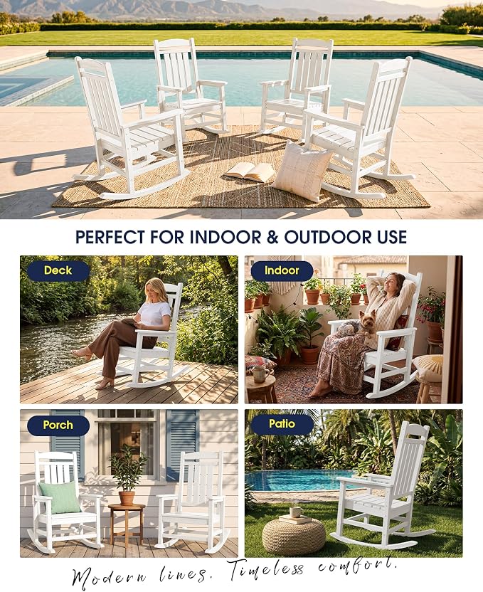 Oversized Outdoor Rocking Chairs Set of 4, HDPE Porch Rocker - Image 8
