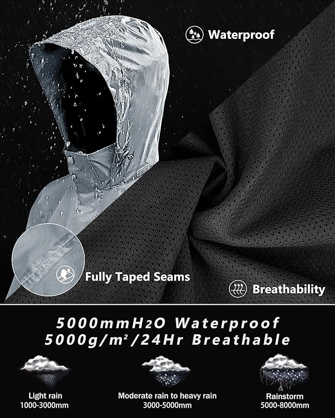 33,000ft Men's Rain Suit Packable Waterproof Lightweight Rain Gear for Golf Hiking Cycling 2 Pieces(Rain Jackets and Pants)