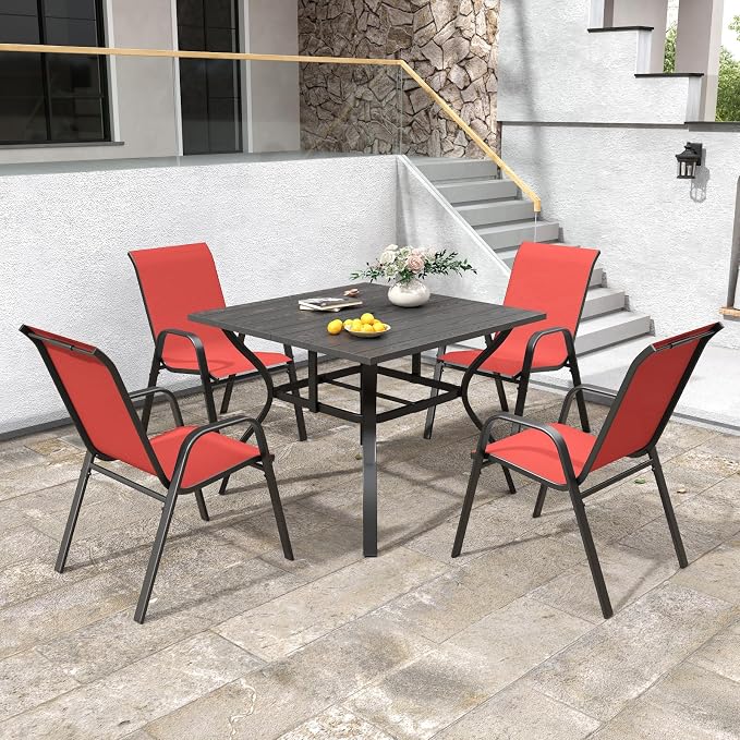 Red Patio Chairs Set of 6, Stackable Outdoor Dining Chairs - Image 4