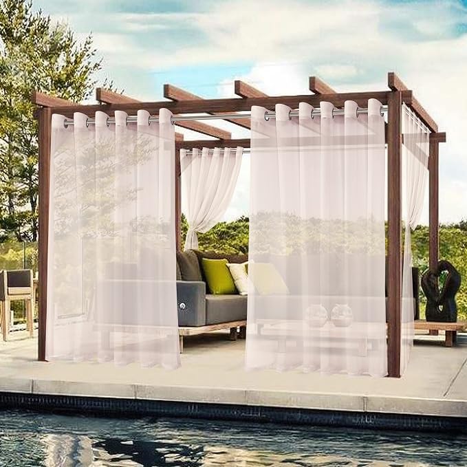 BONZER Sheer Outdoor Curtains for Patio Waterproof 2 Panels | Wide Grommet - Image 5